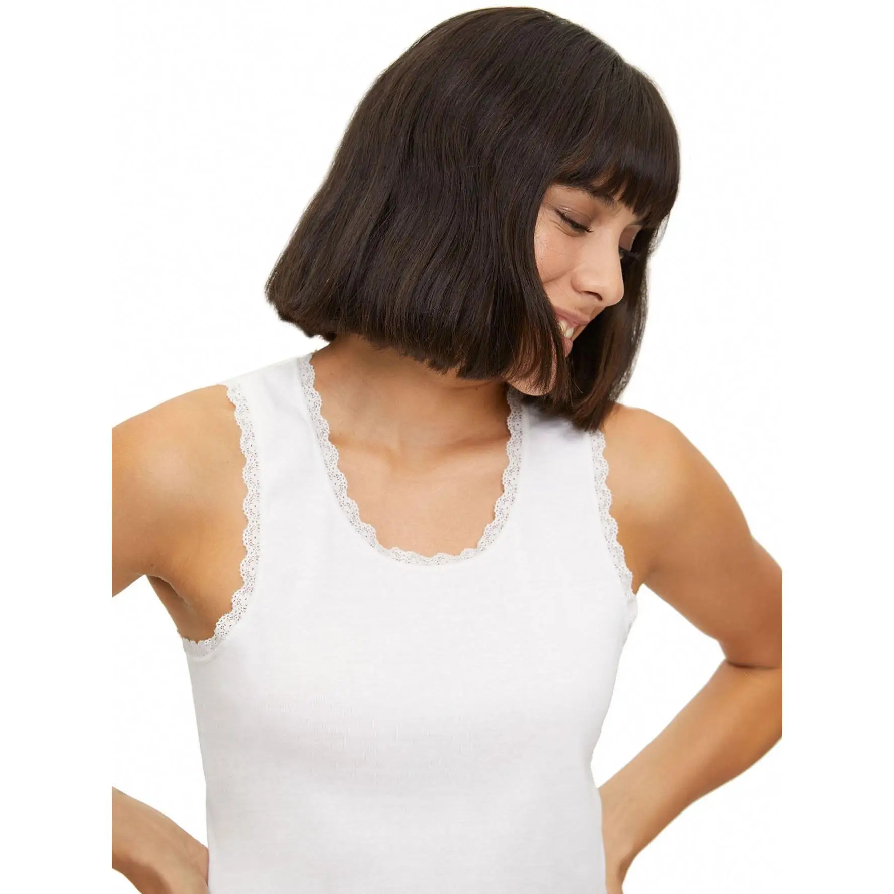 
100% Cotton Broad Strap Lacey Womens Vest 