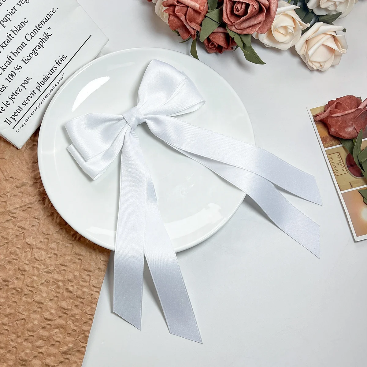 E-Magic Customized logo Printed Handmade  Big Size Matt Satin Ribbon Bow Decorative Hair Ribbon Bow For Garment Accessories