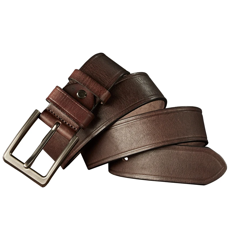 Handmade Vintage Genuine Leather Wear Waist Belt For Men Stainless Alloy Pin Buckle High Quality Cowhide Leather Jeans Strap