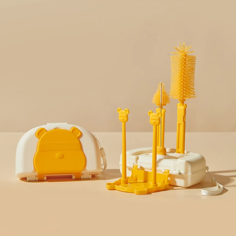 Hot Selling Food Grade Silicone Soft Bristle Baby Bottle Silicone Brush And Drain Rack