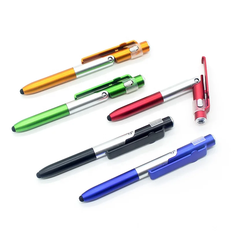 
4 in 1 touch screen foldable LED light pen with phone holder and stylus pen 