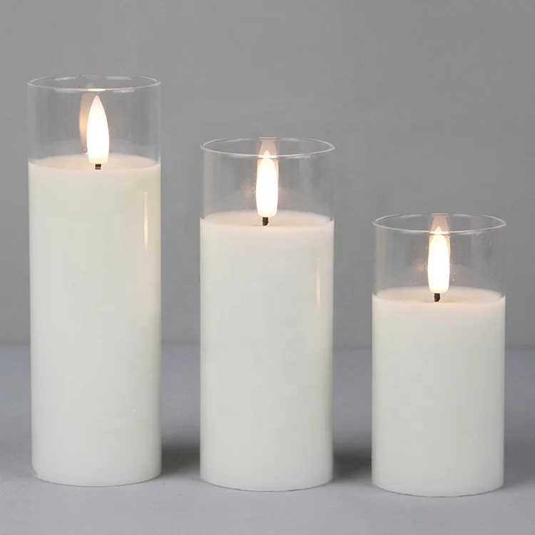 Christmas Decor Gold Flickering Real Look 3D Wick Flameless Battery Operated LED Candle in Glass