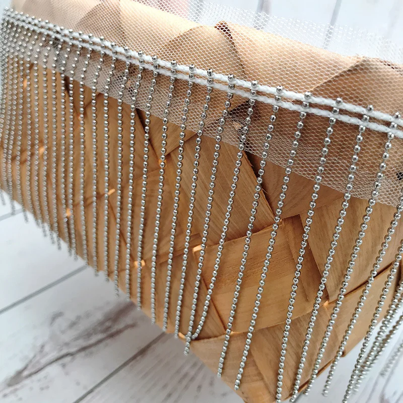 Mesh Fabric Fringe for Jeans Clothing Accessories DIY Decoration Trim Round Bead Chain 9cm Tassel Lace Ribbon Tassel Chain
