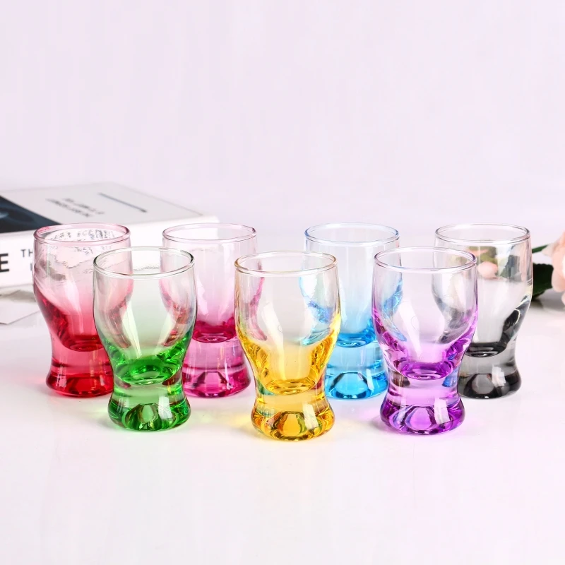 2oz Gradient Rainbow Colorful Bottom Frosted Sublimation Shot Glass set of 6 with color box package