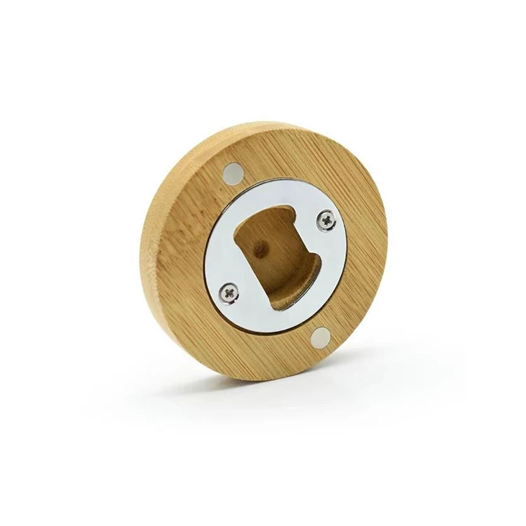 Promotional fridge magnet beer opener blank round shape wooden bottle opener for home decoration