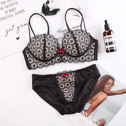 Beautiful sweet low price black hot sexy mature women simple bra panty set