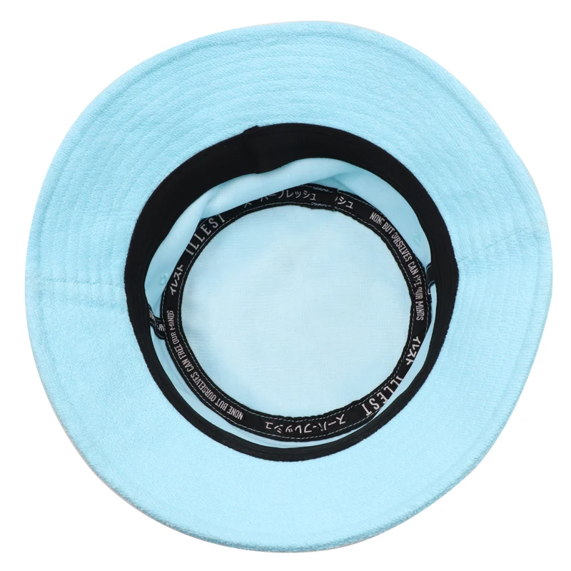 Custom Stylish Hot Sale Sky Blue Embroidery Terry Towel Bucket Hat