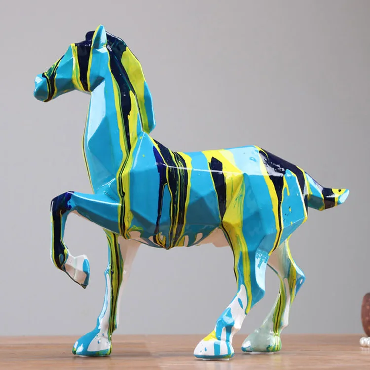 Custom Design Resin Crafts Drawing Surface Geometric Horse Sculpture Life size Statue