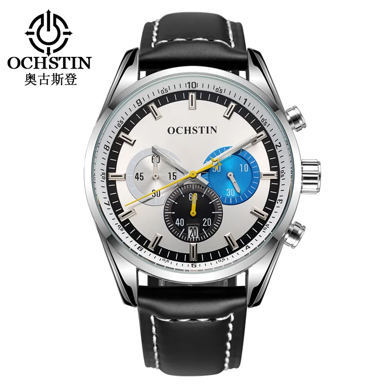 OCHSTIN 046 мужские наручные часы Топ Роскошные Брендовые Часы с хронографом Календарь натуральная кожа кварцевые для мужчин спортивные