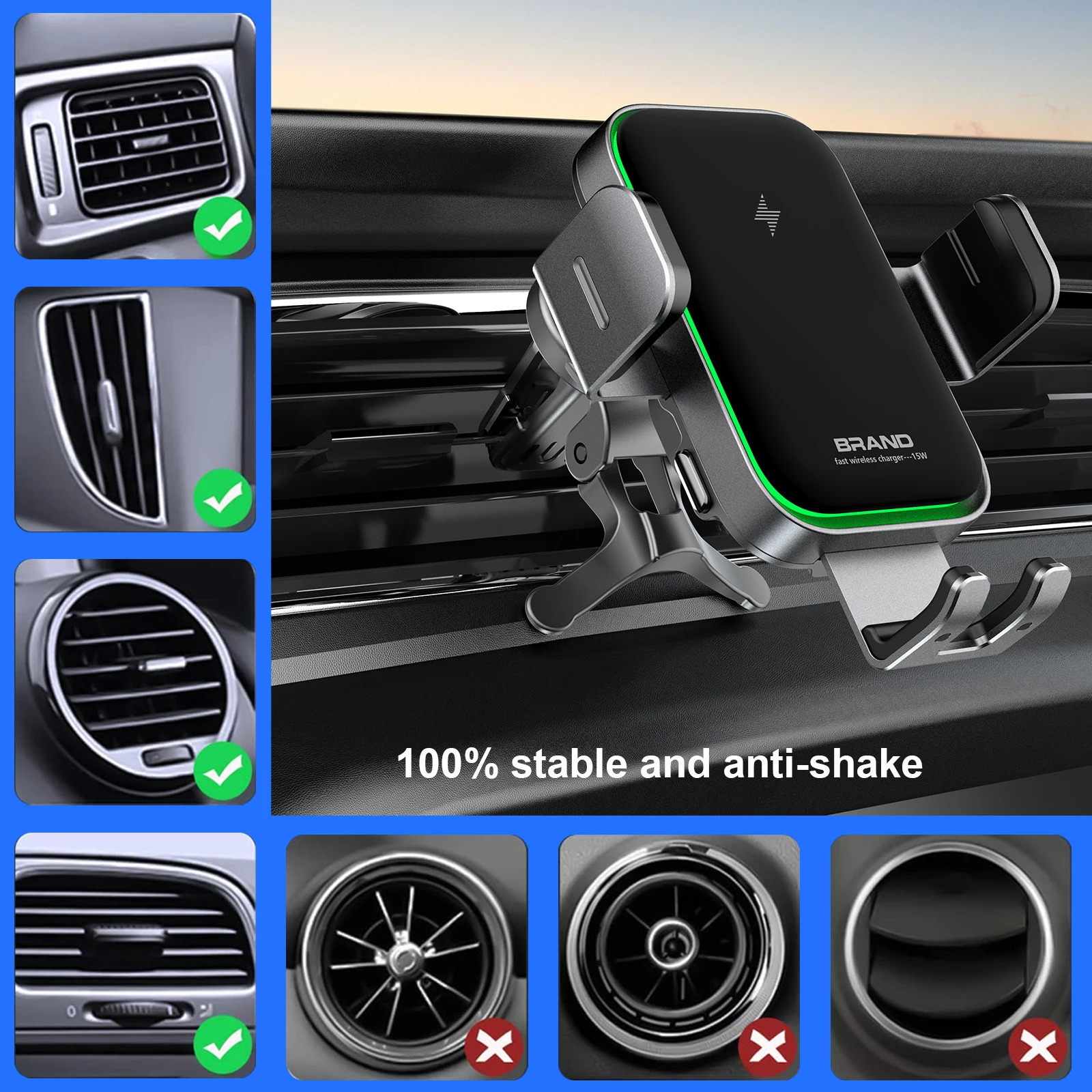 Wholesale Auto Clamping Cellphone Holder Wireless Charging Car Mounts Smart Phone Mount for Car