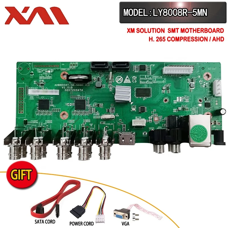 
5MN 8channel Coaxial AHD DVR and IPC Digital Hybrid DVR Mainboard Chip LY8008R-5MN H.265+ Compression 