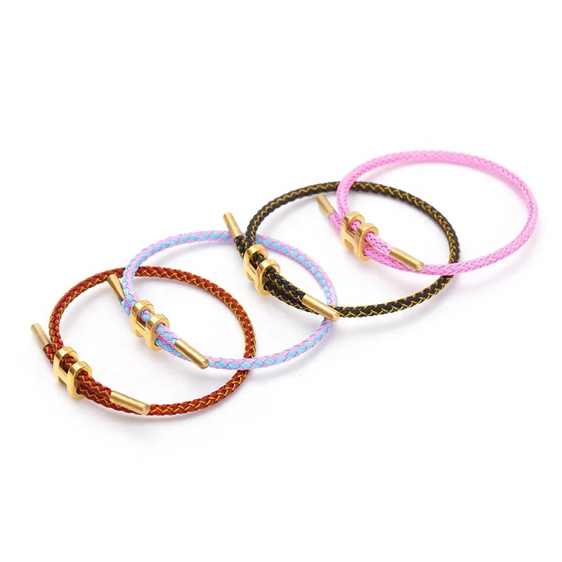 18K gold adjustable size H-button braided bracelet Lucky personality charm Colorful stainless steel wire rope bracelet