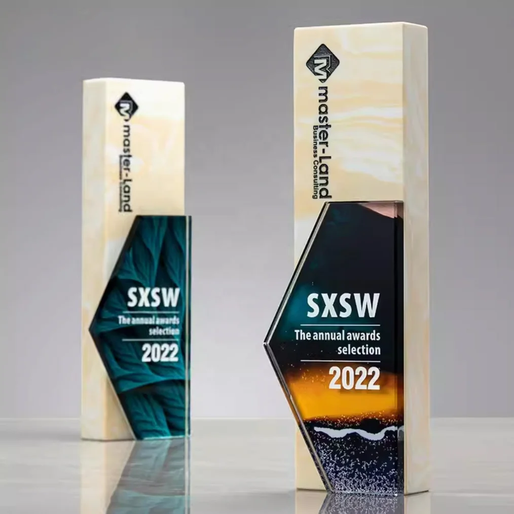 Hot sale Custom  crystal Marble cube Laser  sandblasting Logo VIP Souvenir Award Europe Customized Trophy for Awarding Events