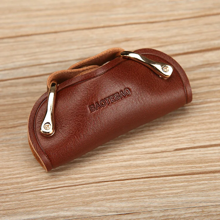 1 PC Portable Leather Housekeeper Holders Key Case Holder Bag Unisex Wallet Cover Simple Solid Color
