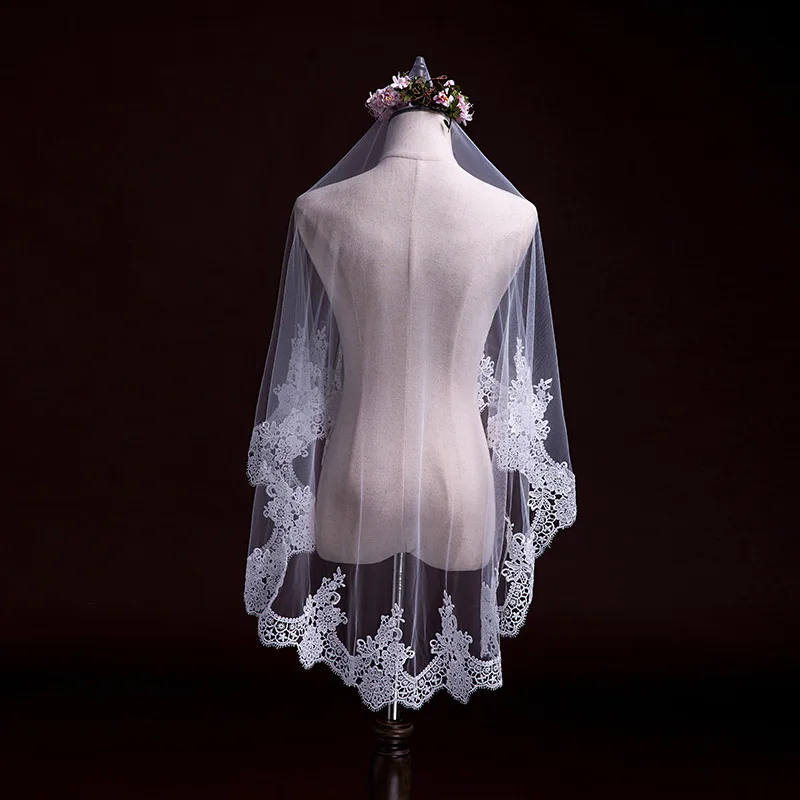 Factory customized top quality Bride headpiece props single simple tourist photography wedding pearl veil drop shipping