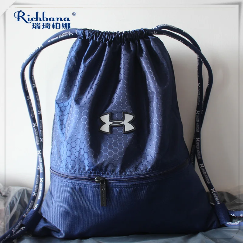 Promotional Mesh String Bags Polyester Bag With Front Zipper Pocket Drawstring Backpacks