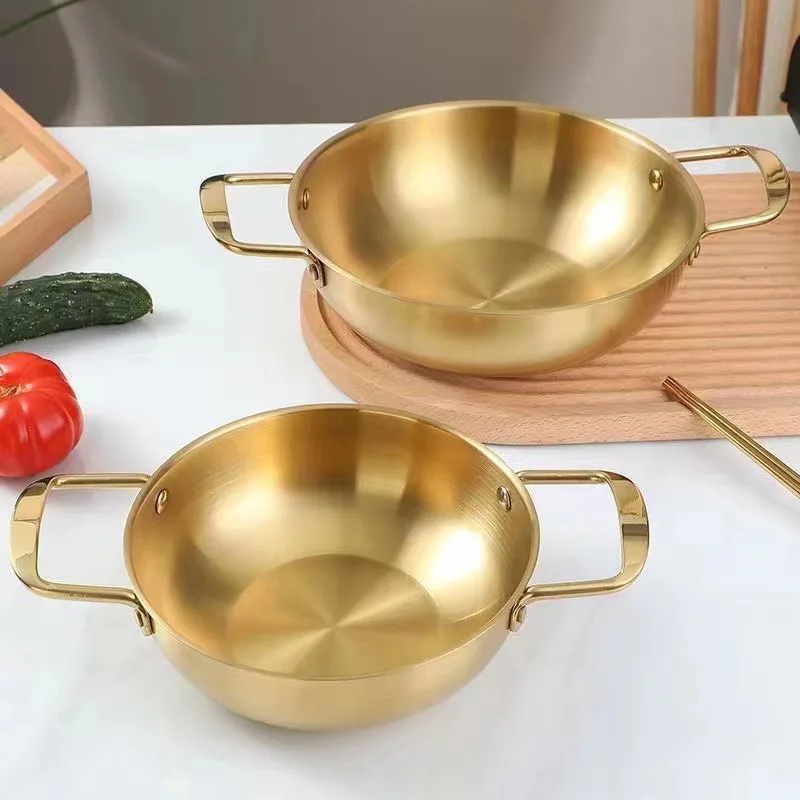 2023 New Design Cookware Hotel Kitchen Non Stick Cooking Pot Set gold stainless steel cookware with ears