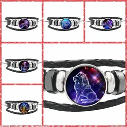 Adjustable Wrap Leather Light Luminous 12 Constellations Jewelry Zodiac Men Leather Bracelet