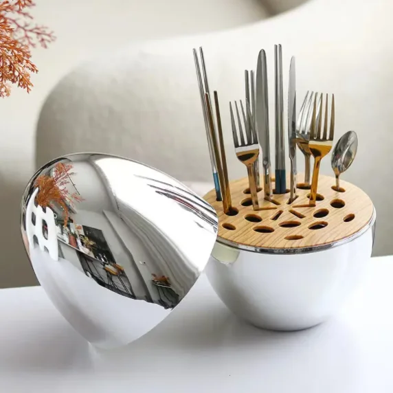 Western Tableware Set 24-Piece 24pcs Gold Silver Egg-Shaped Stainless Steel Flatware Premium Cutlery for