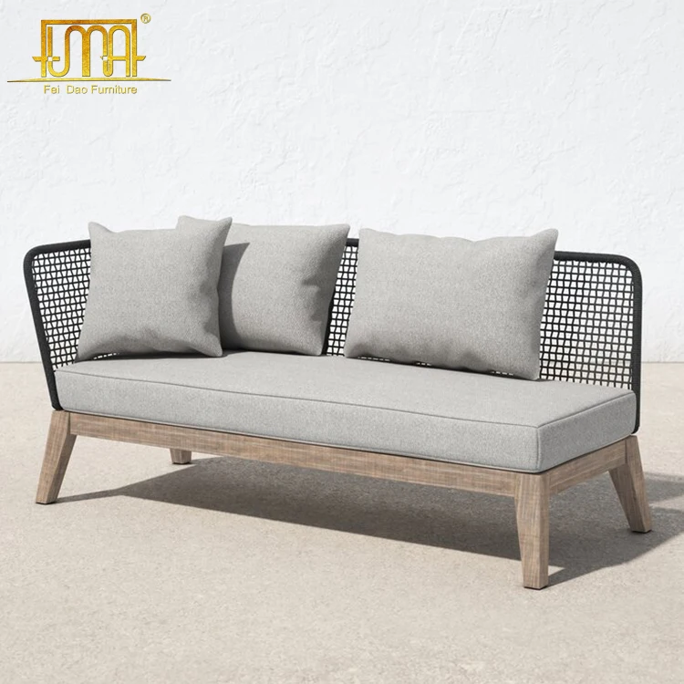Woven Rope Teak Wood And Aluminum Frame Chaise Lounge Sofa For Hotel