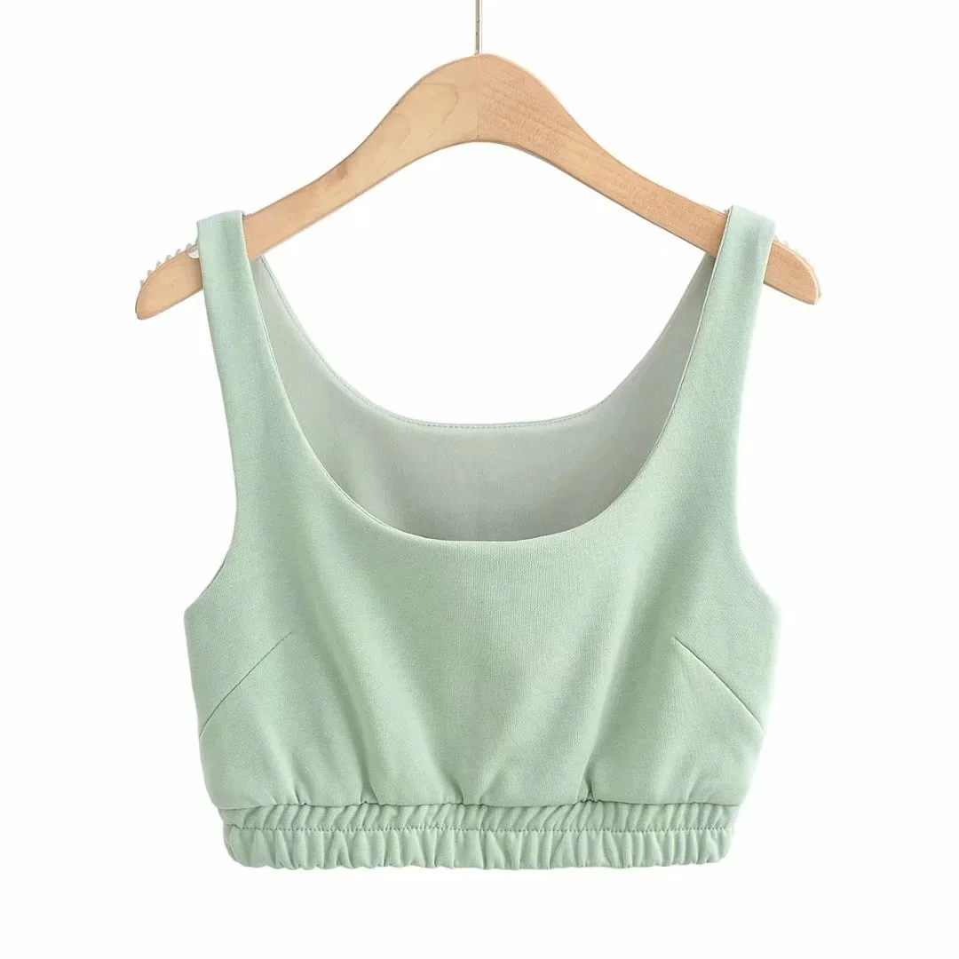 Wholesale custom ladies vest Polyester double layer french terry U-neck blank gym Crop Top vest tank top women