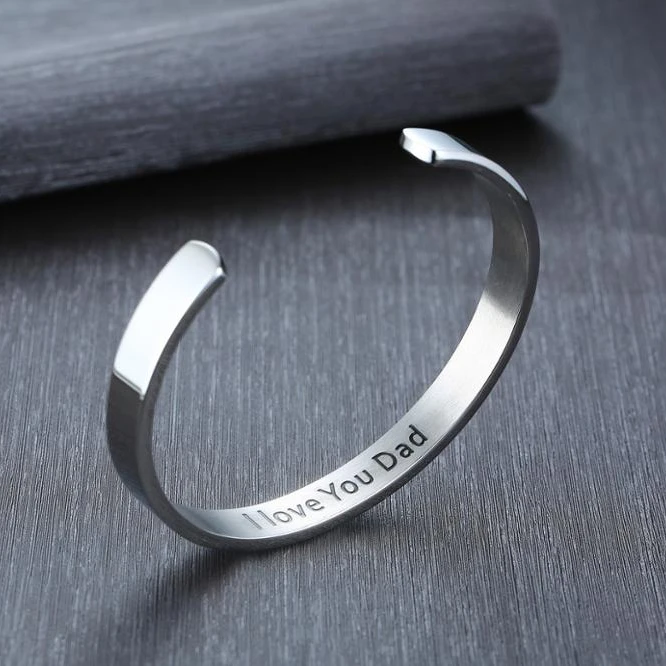 
Father Gift Men Stainless Steel Opened Cuff Bangle Custom Engraved I Love You DAD Power Bracelet Jewelry for Men 