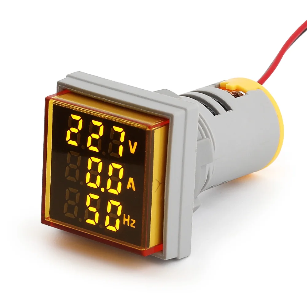NIN  22mm yellow square 3 in 1 AC 50-500V 0-100A 0-99HZ indicator voltmeter ammeter frequency meter