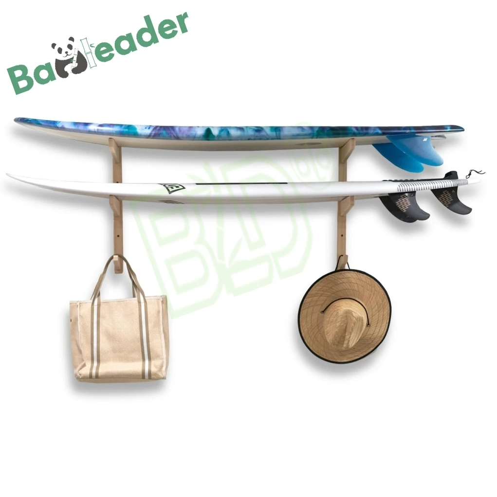 ODM/OEM Bamboo Surfboard Storage Rack Multi-Purpose Bamboo Snowboard Organizer Wall Mount Bamboo Skateboard Display Holder