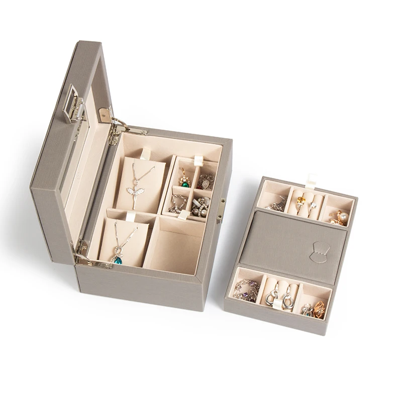 
TA MINGREN Wholesale Leather Cover Jewelry Organizer Storage Case Luxury Wooden Jewel Box 