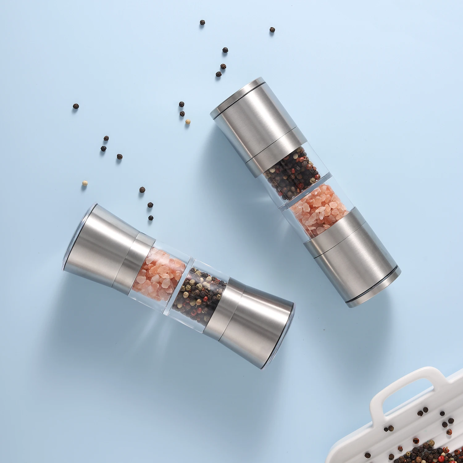 LFGB Stainless Steel Salt and Pepper Grinder 2 in 1 Salt and Pepper Set Adjustable Manual Salt and Pepper Grinder