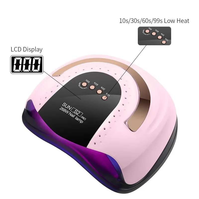 Sun S2 Pro Professional 57LEDS 268W Fast Curing Nail Gel Polish Curing Led Nails Dryer Gel UV LED Nail Lamp With Handle Dryer