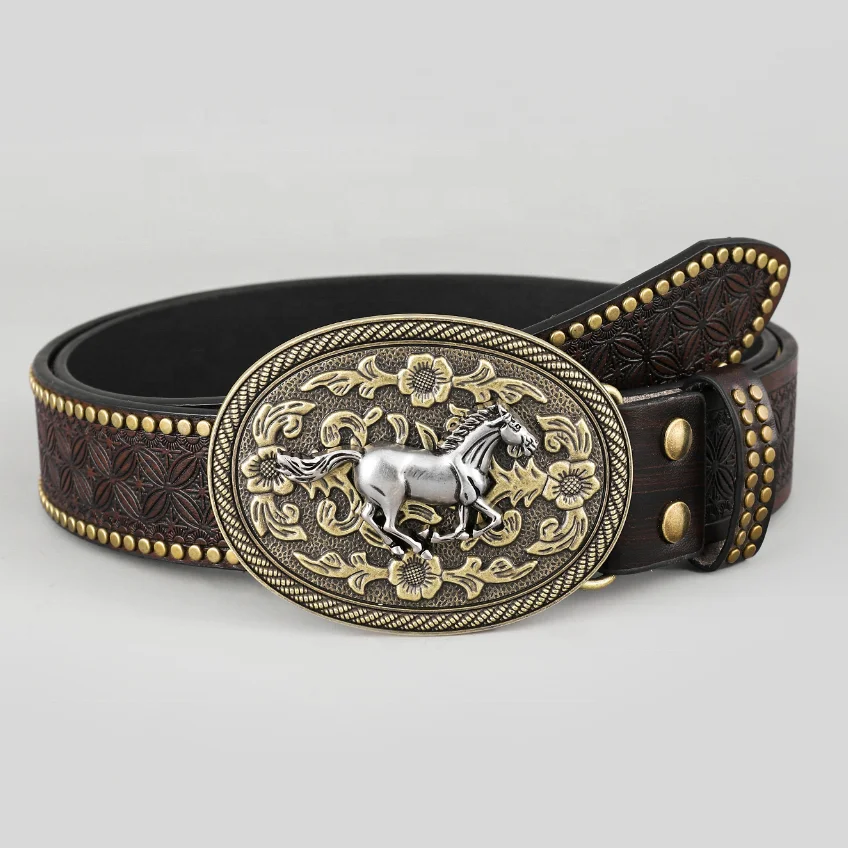 Factory customized wholesale Western embossed denim fashion belt