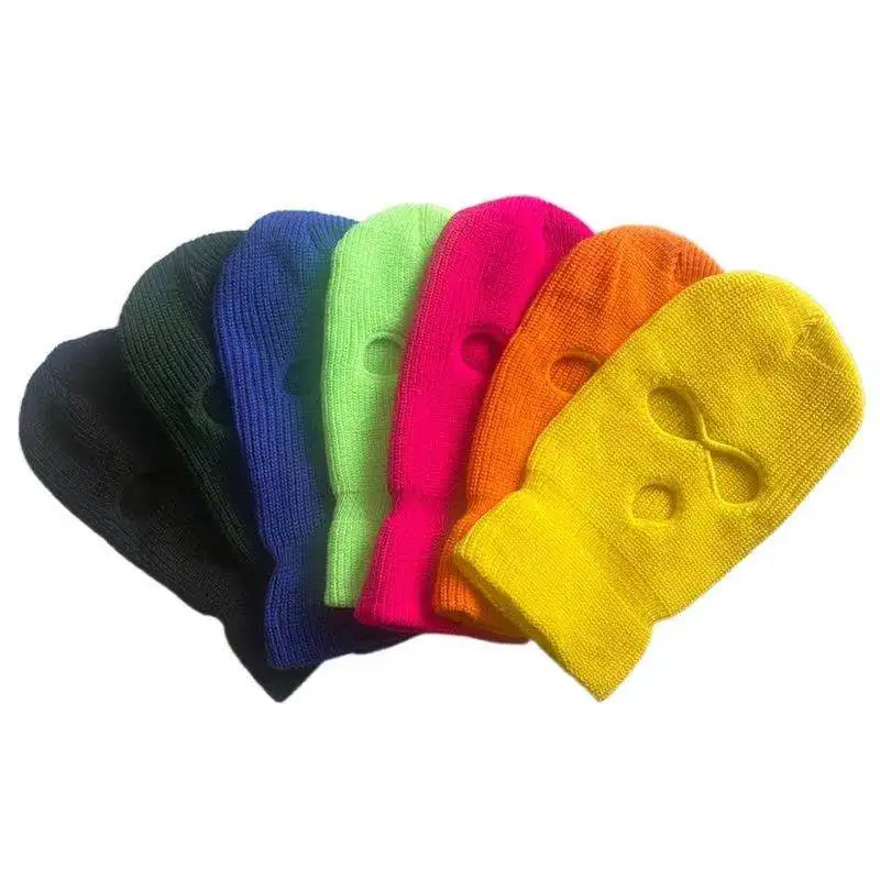 
Custom Logo ski mask balaclava embroidery 3 holes girly custom knitted hat 