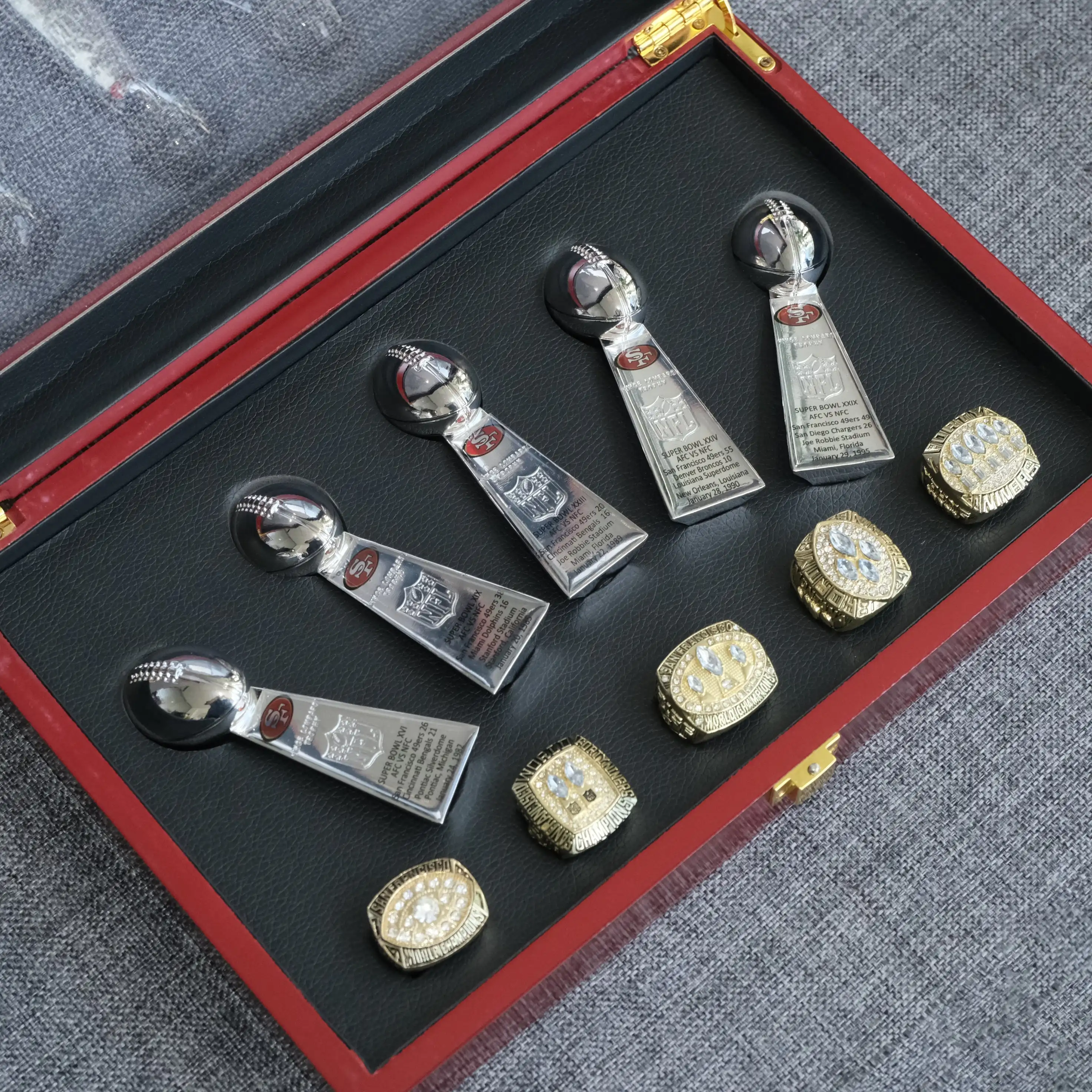 Сан-Франциско 49ers NFL супер чаши чемпионские кольца с трофеем роскошный набор