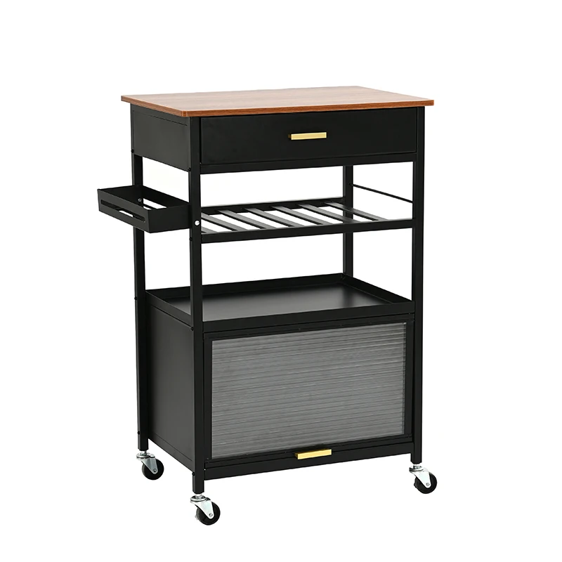 Multifunctional Kitchen Island Cart Organizer Rack Buffet Bar Cart Kitchen Storage Trolley with Drawer