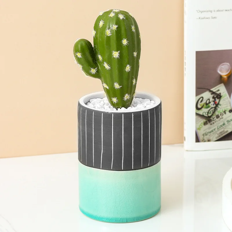  Black&Turquoise Cylinder Ceramic Vase Retro Finish for Home Decoration store shop