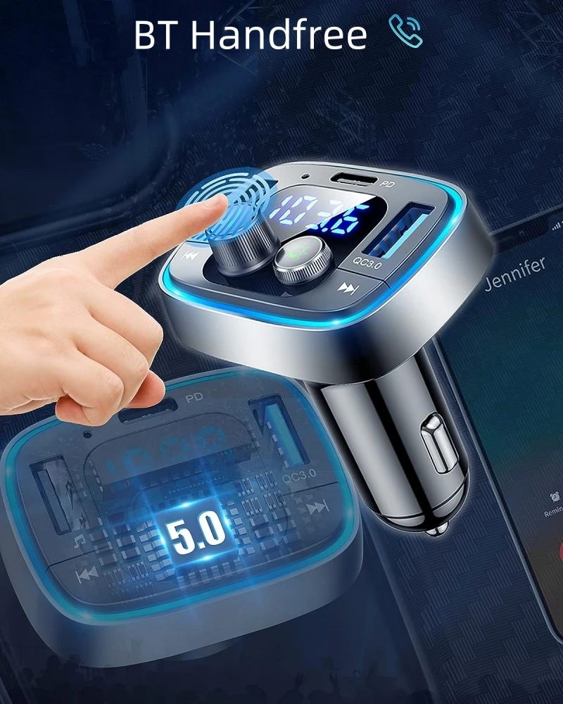 QC 3.0 Car BT 5.0 FM Transmitter PD Type C Dual USB 36W Fast charging Colorful led Light quick charger wireless MP3 Player