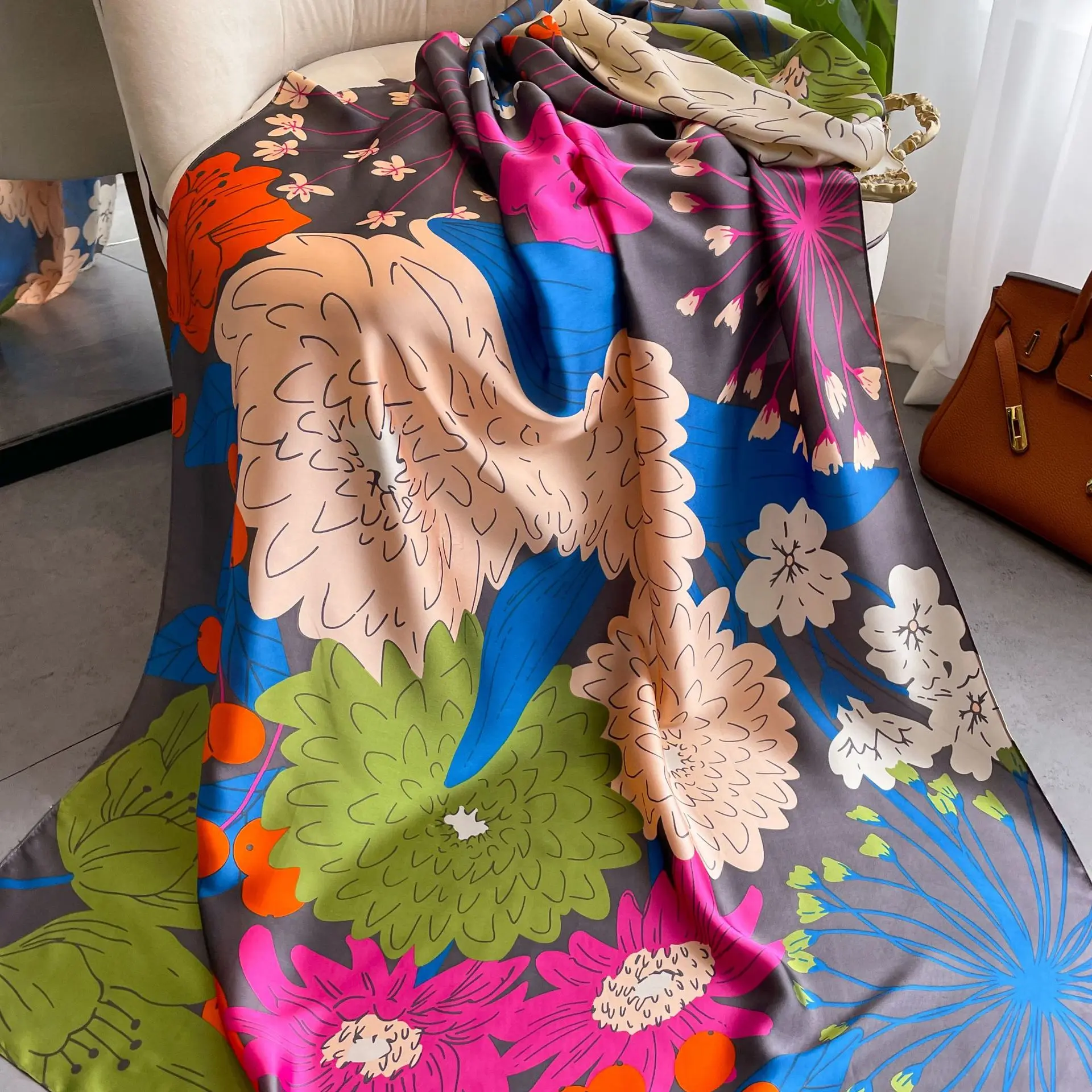 Hot Sell New Flower Printed Pattern Silk Scarves Shawls For Women Soft Large 180*90CM Silk Head Scarf Shawl Muslim Silk Hijabs