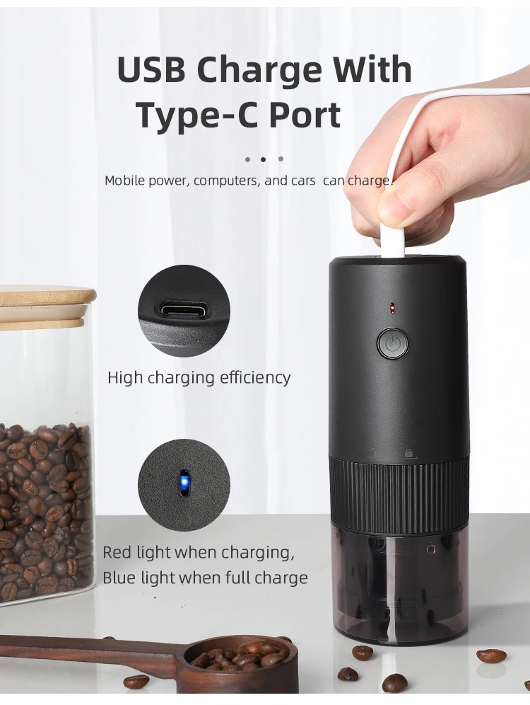 New plastic USB rechargeable electric operated coffee mill, Made in china wholesale electric coffee grinders