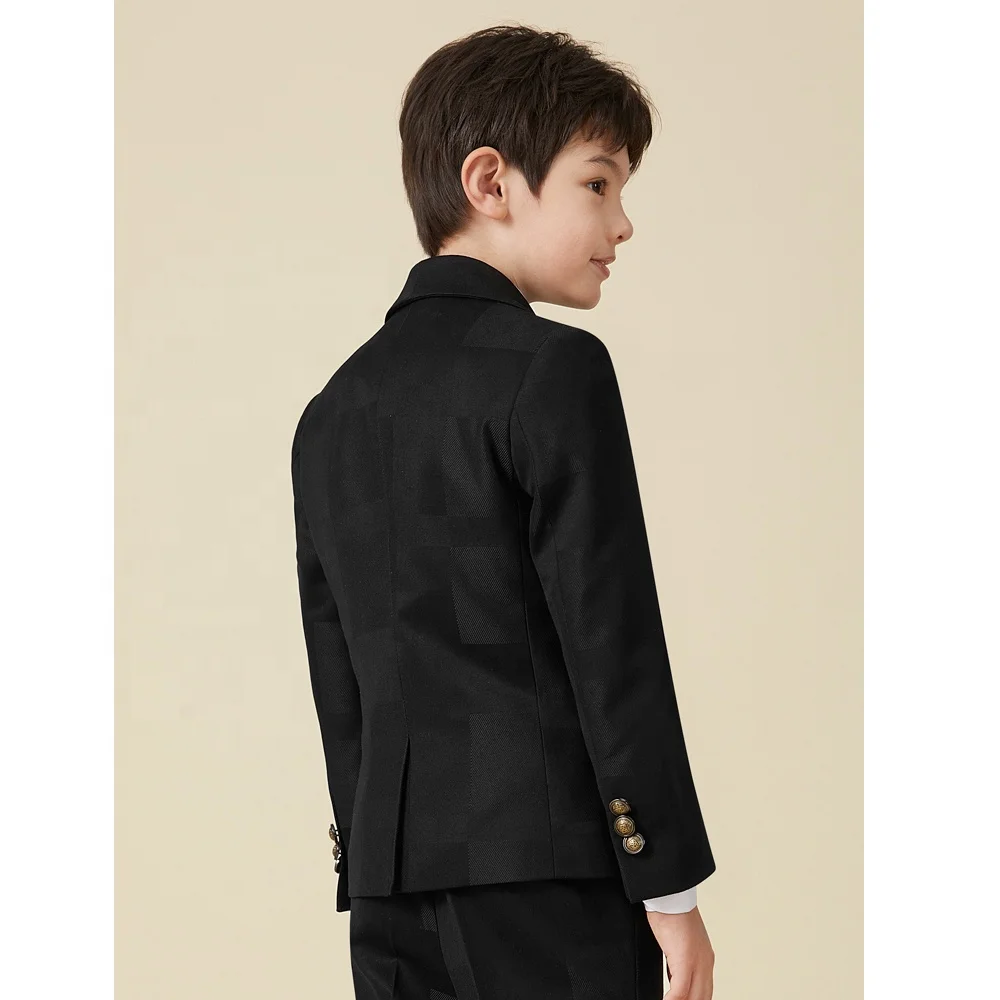 Vintage Boys Clothing Blazer Vest Pants Double Breasted 2 Buttons Black Pattern Performance Boys Formal Suits Set