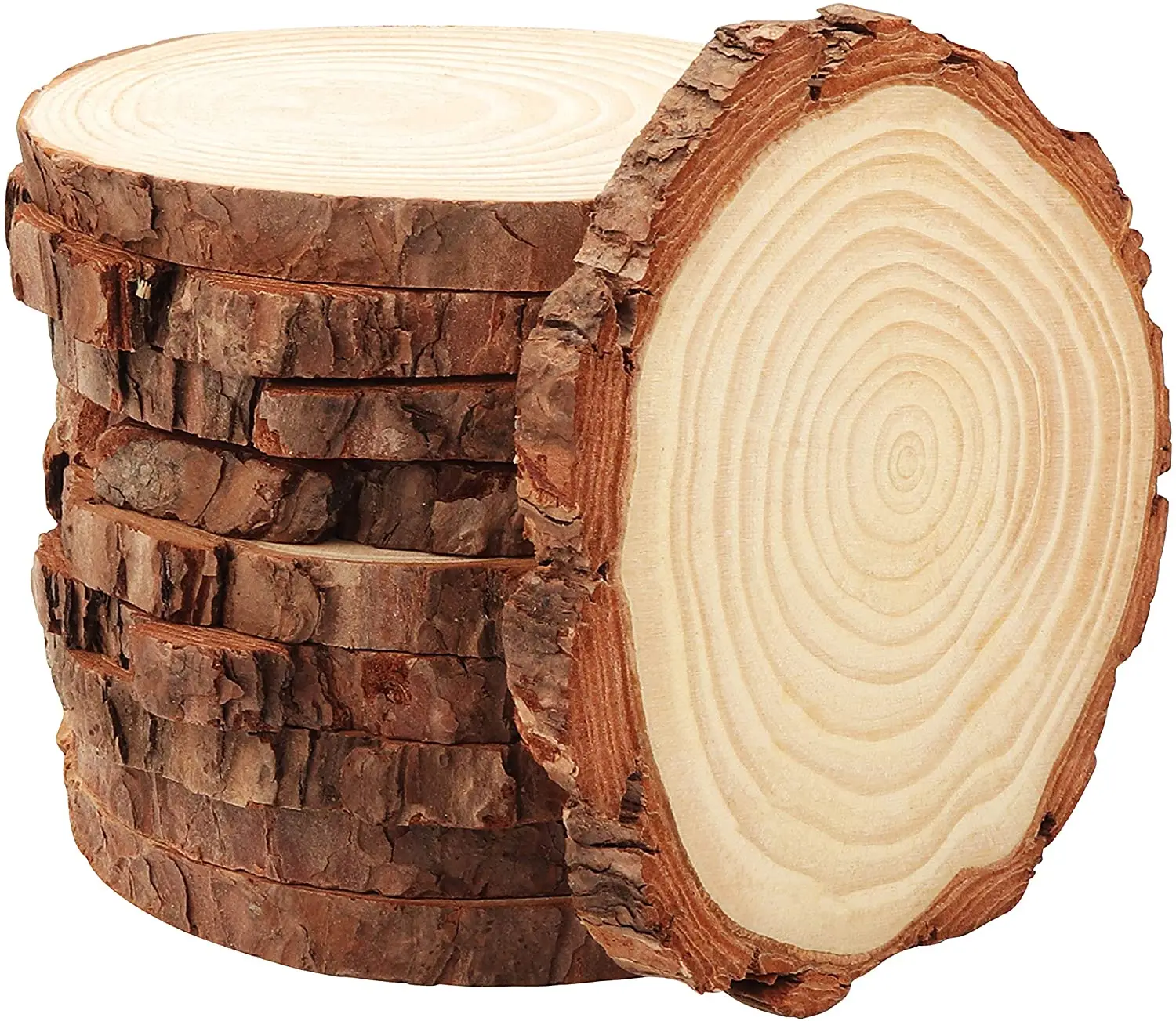 Unfinished Natural Wood Slices Wooden Circles with Tree Bark Log Discs for DIY Craft