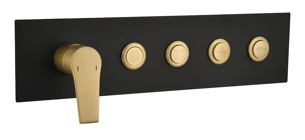 Hot and Cold Black plus gold Concealed Bath Shower 4 way diverter valve faucet mixer switch brass valve body
