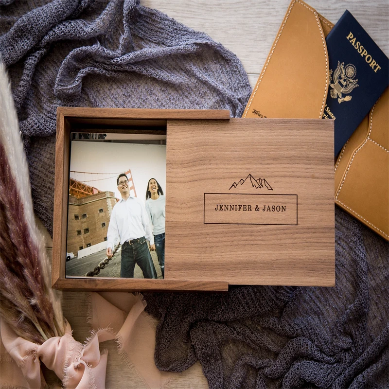 Custom Wholesale Personalized Engraved Wood Keepsake Box Walnut Wood Box With Sliding Lid Wooden Box
