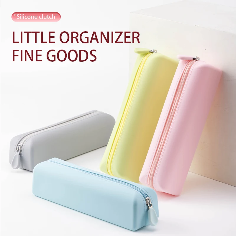 wholesale waterproof silicone pencil bag simple pencil case pouch  student large capacity  pencil case stationery storage bag