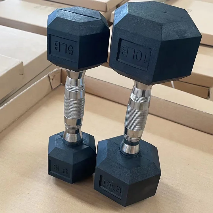 High quality weight Lifting Fixed Solid Rubber Coated hex dumbbells Iron Urethane steel Dumbbell