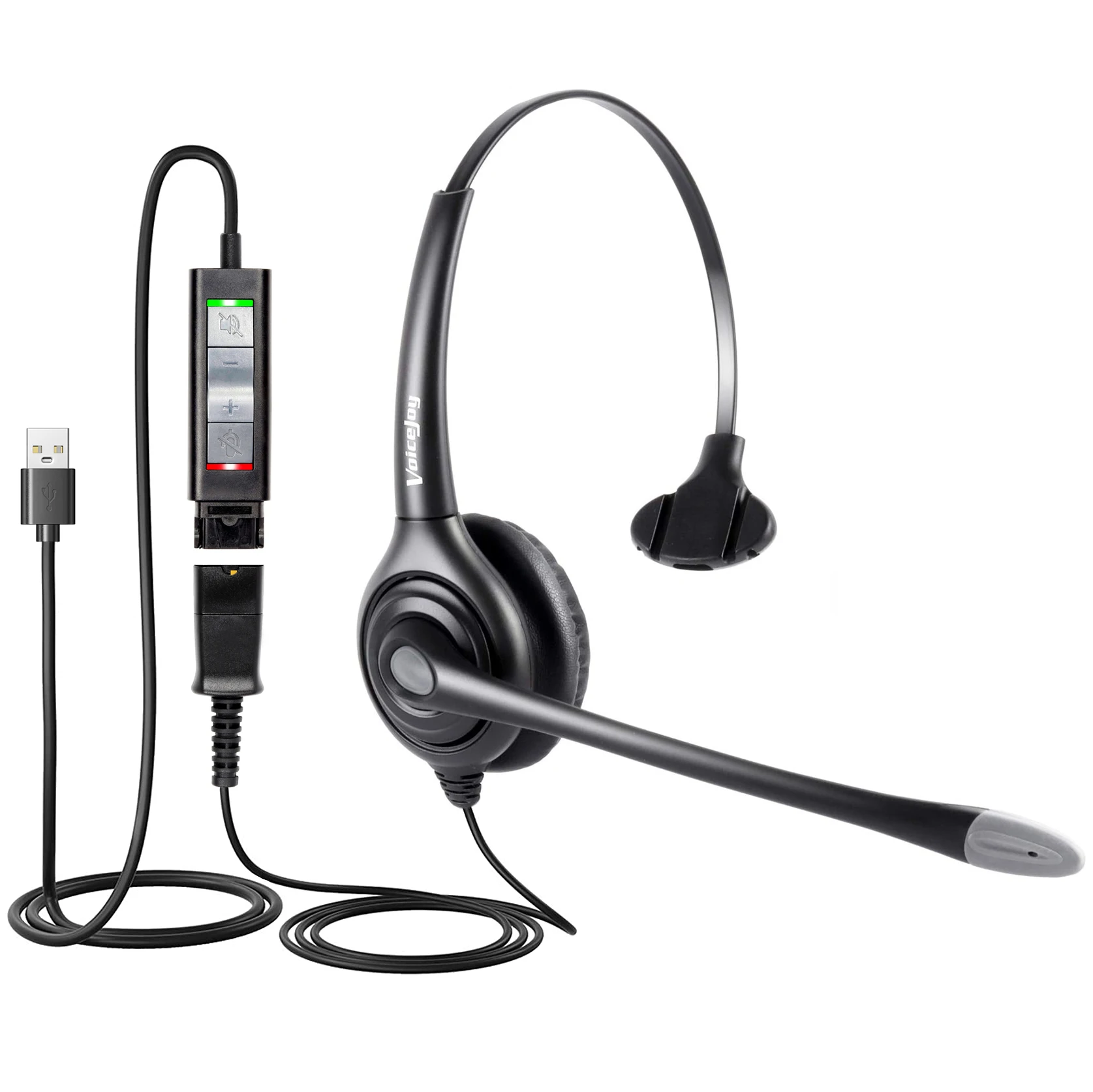 voicejoy HD251-U20 USB monaural headset for call center office with USB adapter  used for skype  teams cisco avaya softphone