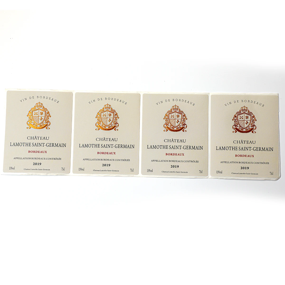 Custom Printing White Embossed Gold Foil Spot Uv Wine Label Customised Wine Bottle Labels