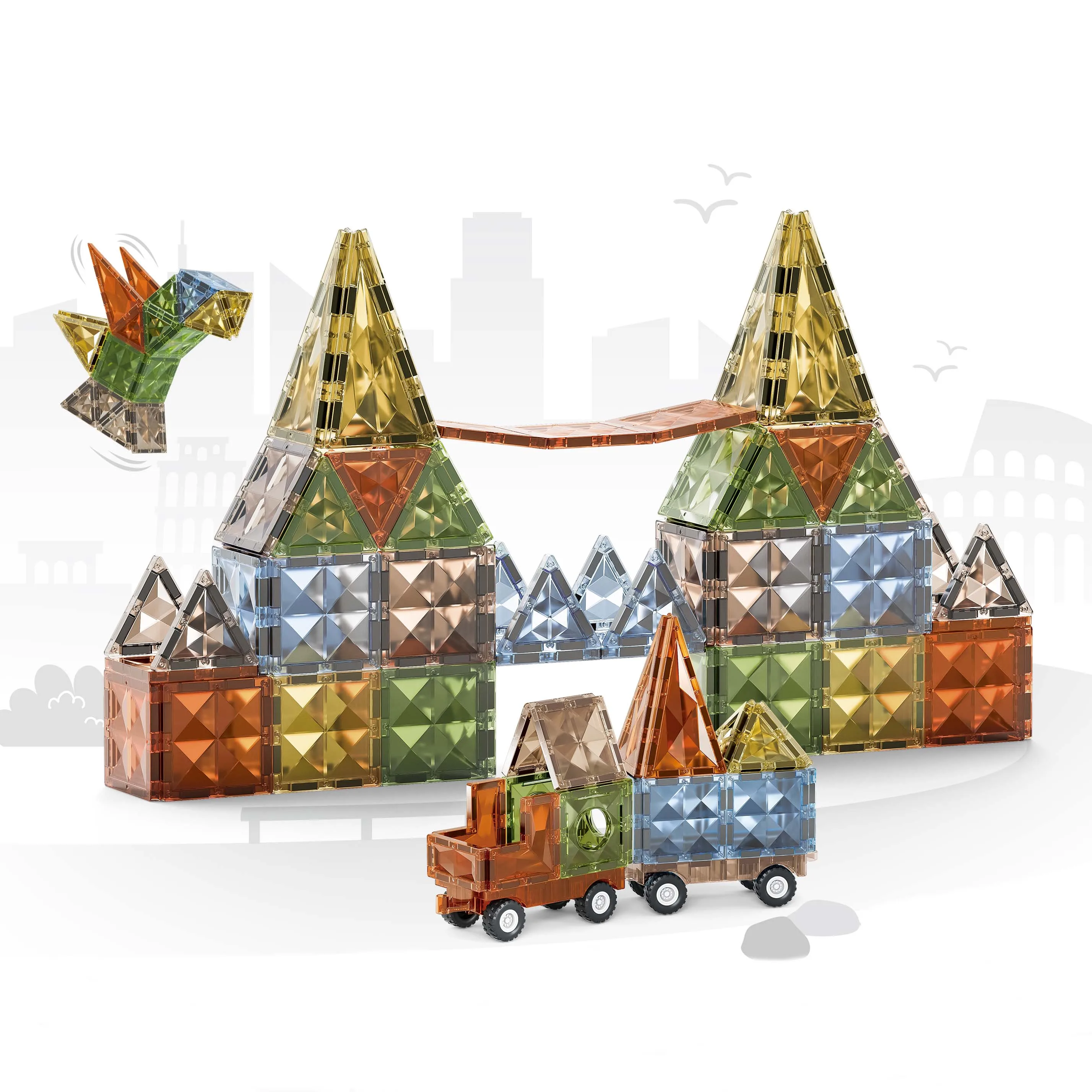 Children Diamond Magnetic Tiles Construction Set Toy DIY Magnetic Building Blocks Tiles Educational Toys Gifts for Kids