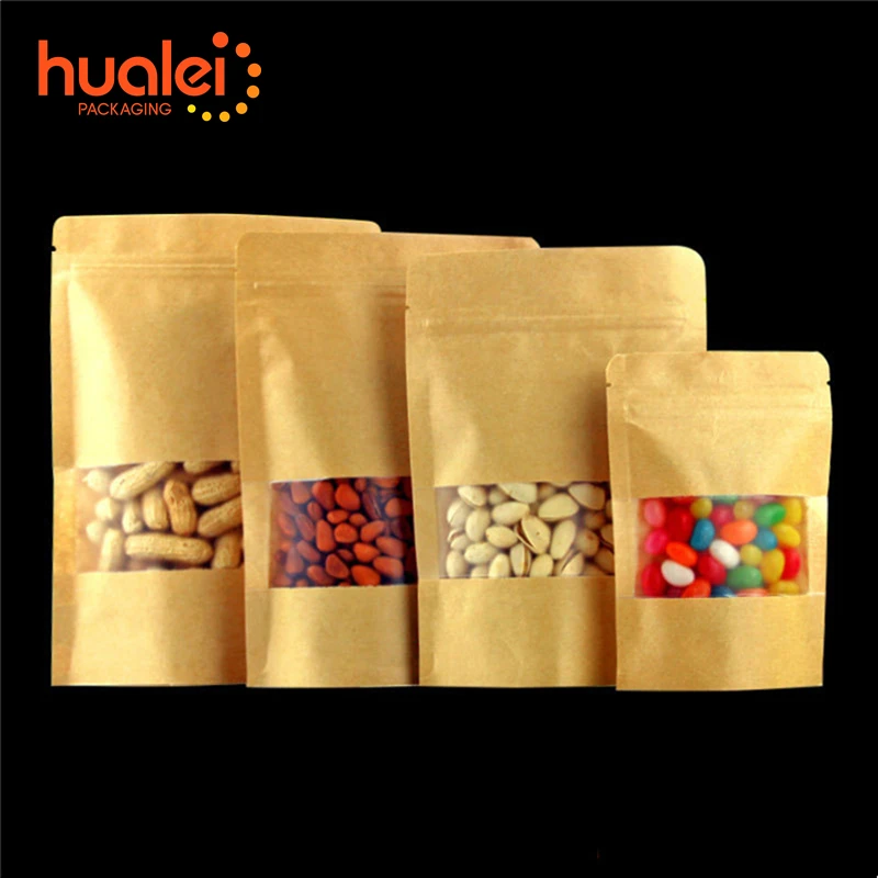 Custom Kraft Paper Stand Up Ziplock Pouch Bags With Clear Window Self-sealing Seed Food Packaging Bag