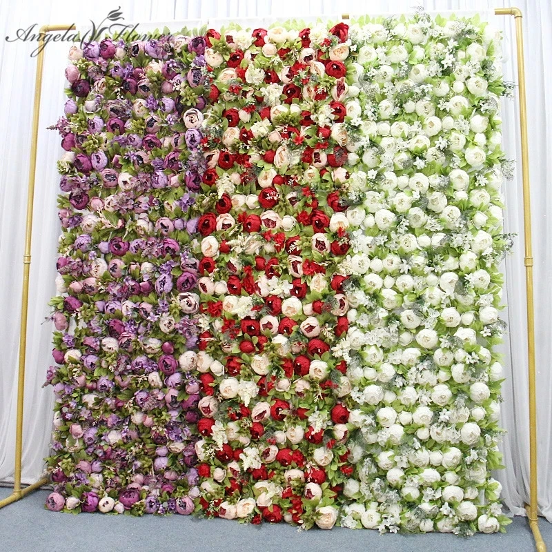 Homemade Roll Up artificial Flower Wall With Cloth Fabric Base Rose Peony Flower Wall Mats Wedding Backdrop Decor Arch Floral